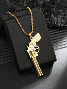 1pc Europe And America Style Men's Fashion Jewelry Necklace With Golden Revolver Pendant, High Quality Stainless Steel Necklace, Hip Hop Design, Men's Accessory Gift - Revolver Necklace - View 7