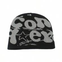 Fashion Letterprint Knit Beanie, Double-Sided Jacquard Design Pom Pom Hat For Women - Black Powder and Black Gray (2 Pieces) - View 5