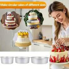 1 套高品质铝制圆形蛋糕模具，固定底部，适用于烤箱，厨房用品，烘焙必需品，适用于婚礼、情人节和生日派对 - 銀色 - 查看 6