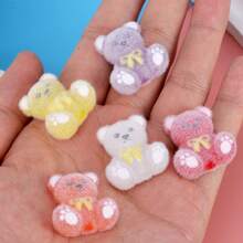 10pcs 23x26mm Adorable Mixed Color Flocked Bow Tie Small Bear Shape Acrylic Bead Jewelry Making DIY Charm Bracelet, Necklace And Pen