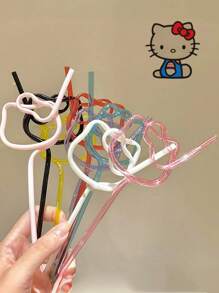 Sanrio 4 piezas de mangueras de pajita de colores de Hello Kitty, accesorios de taza rotatorios y reutilizables, pajitas, lindas bebidas de verano para despedidas de soltera, cubiertas de pajitas, vajilla rosa, fiesta de ducha para la novia, útiles escolares