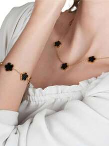 1 set (5 pièces) - Parure de bijoux en alliage à motif de fleur porte-bonheur, cadeau à la mode pour femmes, bracelet en cristal guérisseur pour la guérison de l'énergie spirituelle, convient pour un port quotidien, cadeau idéal pour la petite amie, l'épouse ou la partenaire