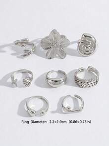 Bộ 8 chiếc nhẫn trơn cổ điển, nhẫn hình sao biển phong cách Bohemian khắc tên theo yêu cầu, nhẫn thời trang. - Bạc - Xem 5