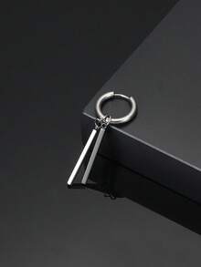 1 件简约不锈钢长方形耳钉男士耳环