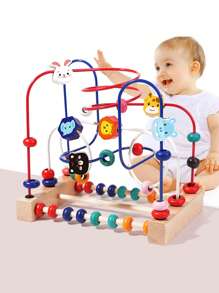 Juguete de madera de Maze con cuentas para bebés de 1-3 años - Actividad motora fina Montessori, pista de ábaco de frutas y juego de cognición de colores, regalo de aprendizaje temprano para niños pequeños