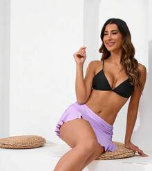 Halcurt Women's Low Waisted Ruched Ruffle Swim Skirts With Hipster Bikini Bottoms Tummy Control Swimsuit - Light Purple - View 5