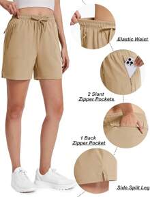 TACVASEN Women's 5'' Hiking Shorts Quick Dry Golf Lightweight UPF50+ Athletic Shorts Summer Water Resistant Zipper Pockets - 卡其色 - 查看 4