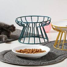 1pc Ceramic Raised Cat Food Bowl, Metal Stand Pet Bowl