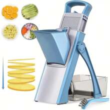 [4 In 1] Mandoline Slicer For Kitchen | 4 In 1 | Vegetable Chopper, Mandolin Potato Slicer With Thickness Adjuster, French Fry Cutter, Veggie Dicer | Faster Kitchen Slicer For Meal Prep | Blue/Greener