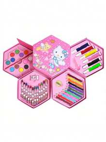 Sanrio 1Set Hello Kittys 46 Color Watercolor Brush Painting Kit Rotating Storage Painting Combination Set Suitable For School Office And Daily Use Gift(Some Parts May Be Random) School Supplies, Back To School