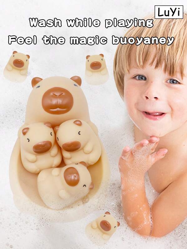 Cute Silicone Floating Capybara Bath Toys, One Large And Three Small Combined Floating Water Play Toys, Summer Beach And Pool Fun, Bath Time Floating Toys, Stackable Toys, Fully Sealed Waterproof