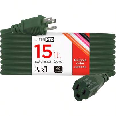 UltraPro Outdoor Extension Cord 15 Ft Heavy Duty Extension Cord Double Insulated Grounded 16 Gauge 3 Prong Extension Cords General Purpose Long Extension Cord UL Listed Black 36824