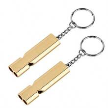 3 Portable Survival Whistle Keychains, Aluminum Alloy Dual Frequency High-Frequency Whistle, Outdoor Survival Whistle, Dog Training Whistle, High-Frequency Whistle Tool, Suitable For Outdoor Camping, Travel, Hiking, Mountaineering And Seeking Help - Gold - View 4