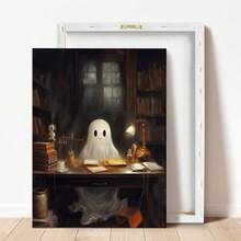 1 件，帆布墙艺术，带框墙艺术，复古书筒阅读鬼魂，万圣节装饰，万圣节海报，万圣节阅读鬼魂，恐怖艺术用于家居装饰办公室装饰浴室装饰客厅装饰卧室装饰，房间装饰，宿舍装饰，卧室装饰，图书馆装饰，学校装饰，返校季万圣节装饰