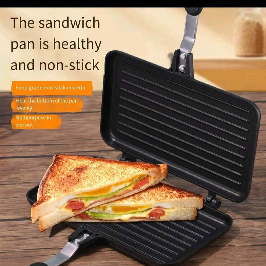 Sandwich Maker Bread Mold Nonstick Double-Sided Grill Pan, Multifunction Gas Breakfast Cooker For Home Use - Black - View 1