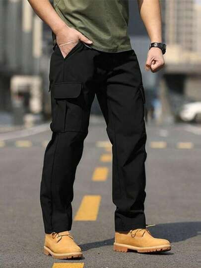 1pc Men Multi-Pocket Cargo Pants, Spring/Summer Casual, Beach, Daily, Running, Outdoor, Loose Fit, Workout, Jogger Straight Trousers