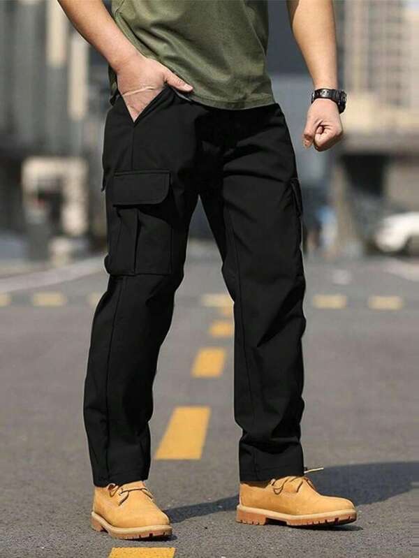 1pc Men Multi-Pocket Cargo Pants, Spring/Summer Casual, Beach, Daily, Running, Outdoor, Loose Fit, Workout, Jogger Straight Trousers