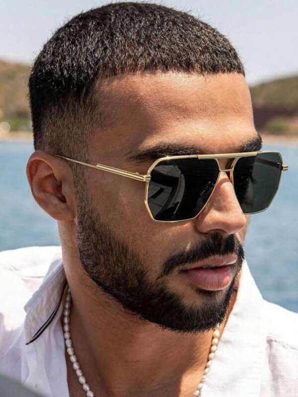 1 pieza Gafas de hombre con marco metálico cuadrado futurista para vacaciones, salidas y atuendos diarios, regreso a la escuela, look de escuela elegante