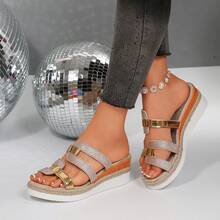 2025年夏季复古厚底坡跟高跟凉鞋，女士交叉绑带编织罗马鞋