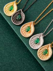 Folli Follie Necklace For Women Jewelry Gift For Women 925 Sterling Silver Cubic Zirconia Waterdrop Gamstone Pendant Necklace For Women For Gift