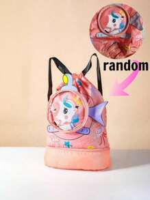 1pc Zipper Closure Fashion Cartoon Unicorn/Little Crocodile/Little Shark/Little White Rabbit Swimming Bag Children's Wet And Dry Separation Waterproof Storage Bag, Boys And Girls Sports Fashion Portable Cute Cartoon Backpack Bag, Suitable For Outdoor, School Daily Use, Is A Perfect Gift For Boys And Girls (Pattern Position Random)