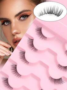 5 Pairs Half Eye Lashes Faux Mink Lashes Transparent Stems Reusable False Eyelashes Natural Fluffy Makeup Tools Extension Strip Lashes,Lashes,Eyelashes,Fake Lashes