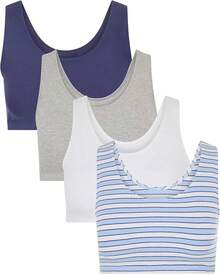 Women's Built Tank Style Sports Bra Value Pack Push Up Bras - 小屋條紋/船長藍/灰色混色/白色 - 查看 1
