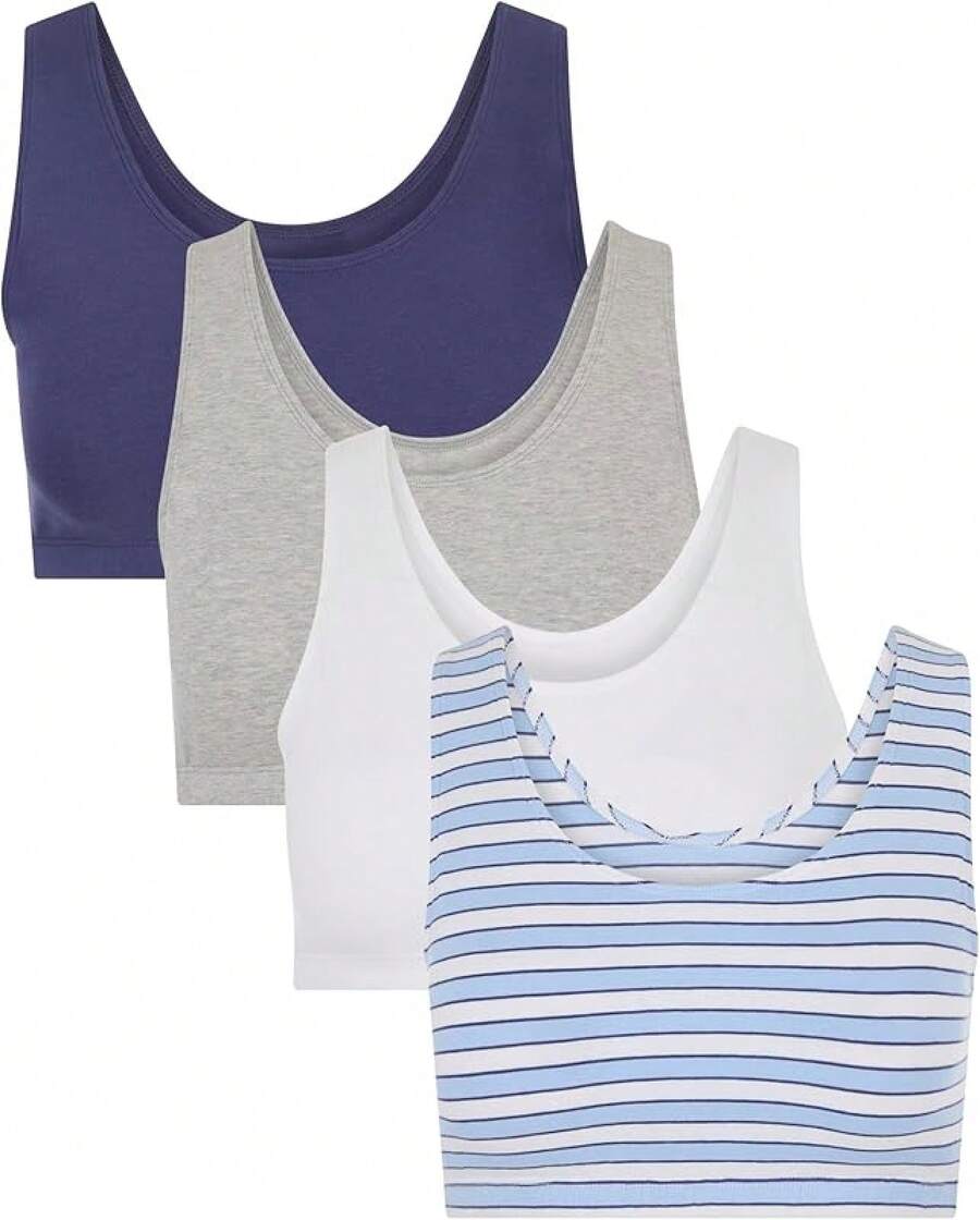 Women's Built Tank Style Sports Bra Value Pack Push Up Bras - 小屋條紋/船長藍/灰色混色/白色 - 查看 1
