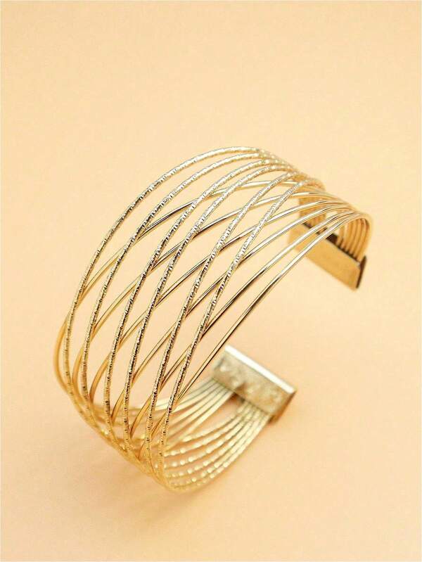 1pc Fashionable Simple Personalized Multi-Layered Hollow Out Open Cuff Bracelet, Geometric Jewelry For Women, Perfect For Daily Wear And Gifting