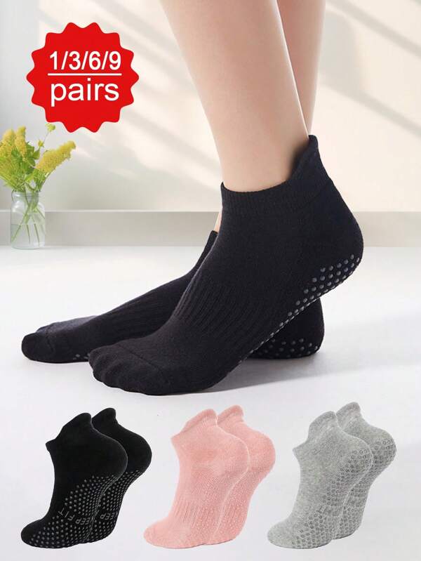 3 Pairs Pilates Socks With Non-Slip Grip Function, Suitable For Women's Workout, Ballet, Dance, Gymnastics