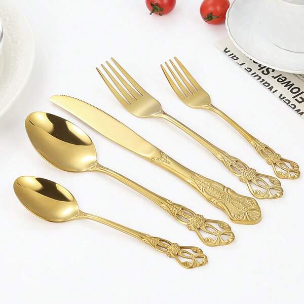 Set de 5 piezas de cubertería de acero inoxidable - Vajilla elegante para palacio, útiles escolares