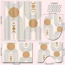 4 Stücke Boho Gold Sonnenmuster Badezimmer Set - Duschvorhang, Badematte, U-förmiger Toilettendeckel, wasserdichter Duschvorhang, modischer dekorativer Vorhang, moderne Stil Badezimmer Trennvorhang, ohne Bohren erforderlich, waschbarer Polyester Schulanfang Badezimmer Dekoration