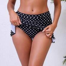 Halcurt Women's Low Waisted Ruched Ruffle Swim Skirts With Hipster Bikini Bottoms Tummy Control Swimsuit - Black/Polka Dot 1 - View 6