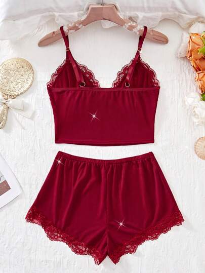 Piece Kanten Verleidelijke Lingerie Bow Strap Top Stretchy Breathable Shorts Com Tafel Sleepwear, Rave view 2