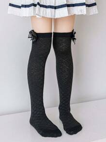 1 Pair Kids All Season Patterned Bow Decor Crew Length Socks
