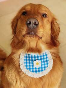 1pc Pet Daisy Plaid Bib, Cute Dog Bandana, Stylish Drool Bibs Suitable For Small/Medium Dogs And Cats