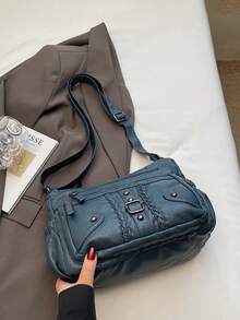 1 件复古女士多层斜挎包单肩包小方包零钱包多功能轻便便携式拉链封口可调节肩带多口袋适用于日常通勤包适合旅行度假商务户外购物运动超市学校工作礼物送给朋友妈妈生日礼物纯色 PU 皮革金属铆钉和拉链装饰休闲包适合学生适合女士妈妈白领旅行配件