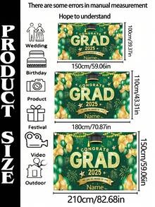 1 件可定制姓名 2025 届毕业生庆祝派对横幅，涤纶材质学士帽蓝/黑金/蓝金/绿图案摄影背景，个性化大学毕业横幅教室背景，家居和户外装饰用品，毕业典礼，派对装饰，三种尺寸可供选择