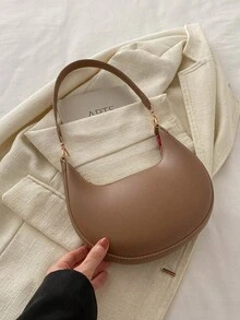 1 chiếc túi đeo vai hình lưỡi liềm bằng da PU màu nâu cà phê, màu trơn tối giản thời trang, thích hợp để mua sắm, ví, văn phòng, trường đại học, công việc, kinh doanh, đi làm, hoạt động ngoài trời, du lịch và dã ngoại, phụ nữ trẻ, sinh viên đại học, người mới bắt đầu và cổ cồn trắng - Màu Khaki - Xem 9