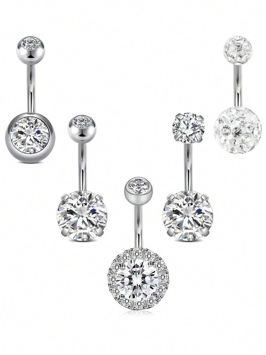 Bộ 5 khuyên rốn bằng thép không gỉ cỡ 14 10mm thanh xỏ khuyên rốn trang sức - Nhiều màu - Xem 1