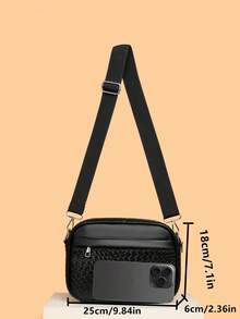 Sac à bandoulière décontracté à carreaux pour hommes, nouveau sac bandoulière en cuir véritable version coréenne, petit sac carré de mode, petit sac à dos de marque patchwork - Noir - Voir 8