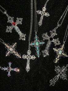 9 件 Y2K 朋克水晶大吊坠项链 男女皆宜 哥特式不对称锁骨链项链 美学珠宝 - 十字 - 查看 1