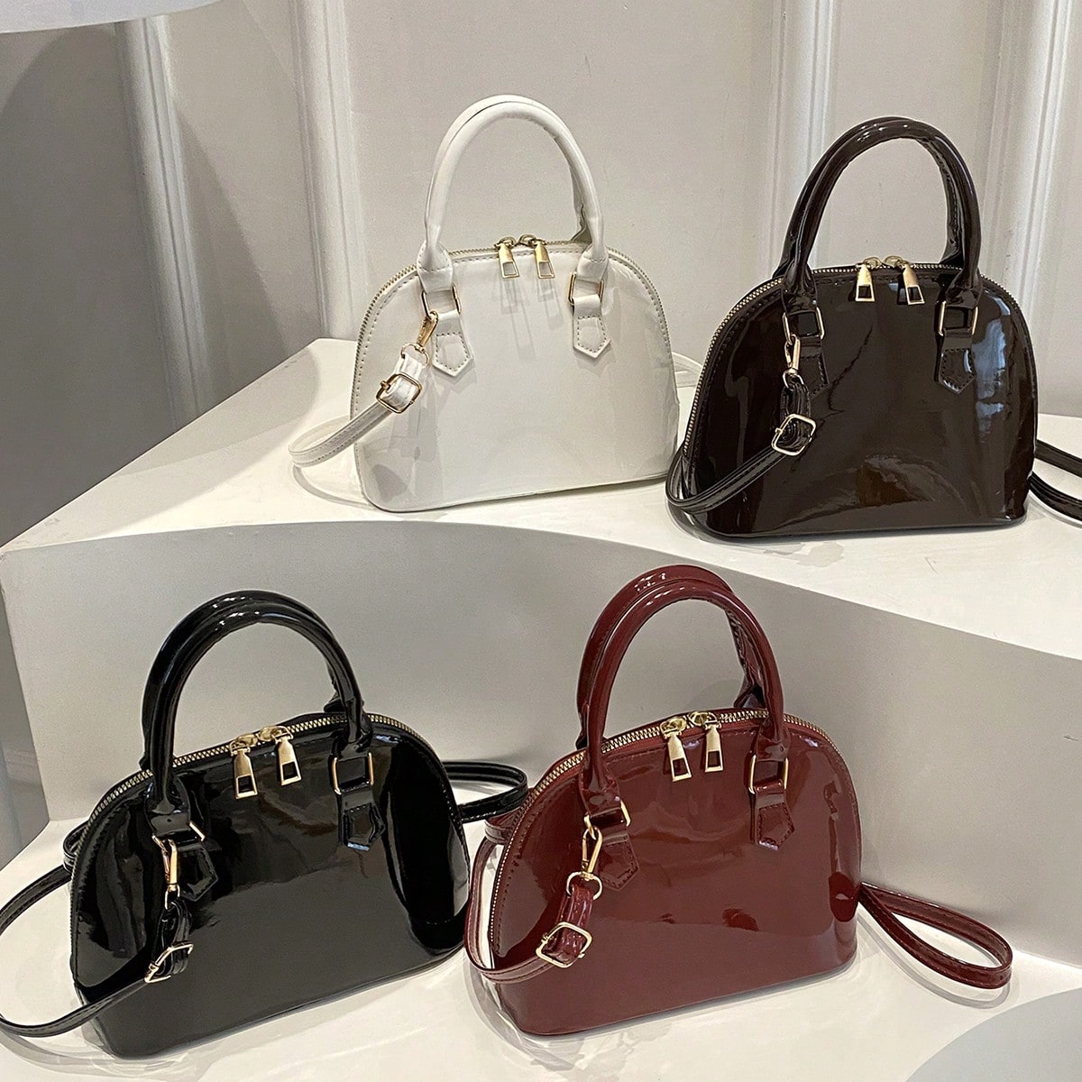 Bolso de mano brillante de unicolor, bolso cruzado para ir y venir, bolso de concha sencillo para mujeres