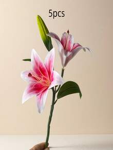 1/2/3/5/6 件丝绸橡胶人造百合花，33 厘米，适用于插花、花卉装饰、花瓶、花园、窗台、婚礼、派对、生日、感恩节、父亲节，高品质逼真花朵 - 粉色 - 查看 12