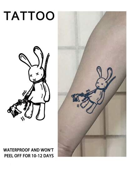 1Pc Fake Tattoo Temporary Tattoos Semi Permanent Tattoo Y2K Rabbit Waterproof Sweatproof Last For 1-2 Weeks Realistic Herbal Juice Anti-Friction Non-Reflective Black For Woman And Men Tattoo Stickers For Arm, Chest, Leg, Abdomen, Waist, Finger, Neck, Spine, Modernist Body Art