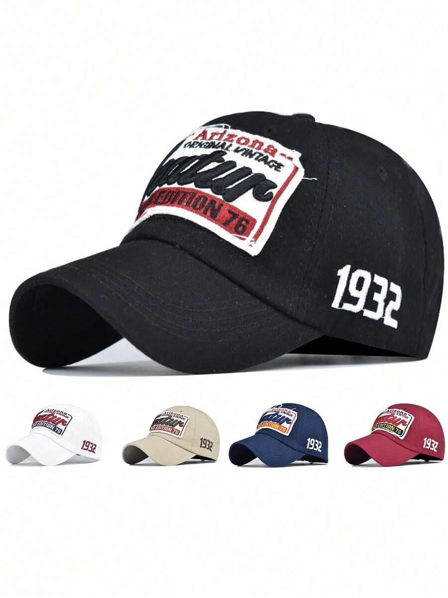 1 pieza Gorra de béisbol unisex de unicolor casual con letra bordada, gorra ajustable de poliéster con cierre a presión, versátil y de moda para actividades al aire libre y uso diario - Negro - Ver 1