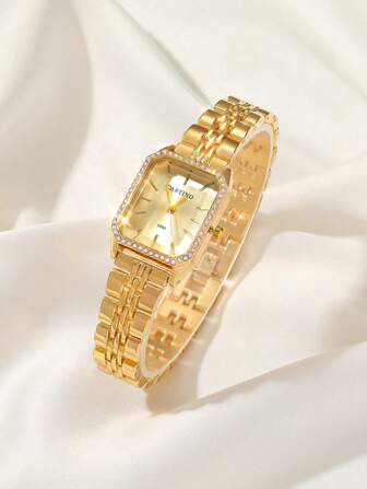  CARYINO 1pc Stainless Steel Strap Women's Watch, Classic Square Shape, Elegant Versatile With Inlaid Zirconia Quartz Watch, Suitable For Daily Wear, Business, Parties