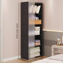 1pc Simple Wardrobe Open Closet Free Standing Garment Rack, Compact Dust-Proof Clothes Organizer With Multiple Shelves, Easy Assembly, Bedroom Storage, Black Independent Wardrobe With Transparent Door And Open Top Shelf, Fashion Black Finish, Sturdy Structure, Clothing Storage Box