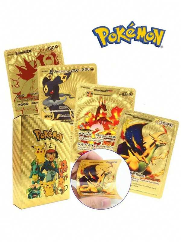 pokemon 55 Stück zufälliges Blindpack mit goldfolierten Pokemon Karten. Beinhaltet VMAX, V, EX, GX, seltene goldfoliierte Karten für Fans und Sammler. Keine sich wiederholenden Karten.