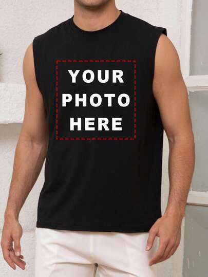 Personalized Photo Customized Men's Sleeveless Top, Upload Your Own Photo/Design/Logo, Spring/Summer Round Neck Vest T-Shirt, Black Top, Music Festival, Family, Valentine's Day Gift, Anniversary Gift, Gift For Best Friend, Holiday Gift, Summer Men's Top, Summer Men's Vest Ornamental,Dawg Stylish,Fashion,Hipster,Contracted,Easy Costume,Modest Fashion,Minimal Chic,Casual Custom,Unique,Personalized Ideal Gifts For Him Family,Boyfriend,Friends,Children